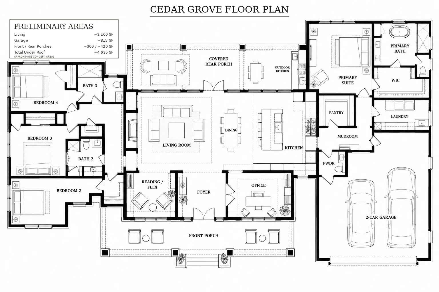 Cedar Grove approximately 3,100 square foot floor plan