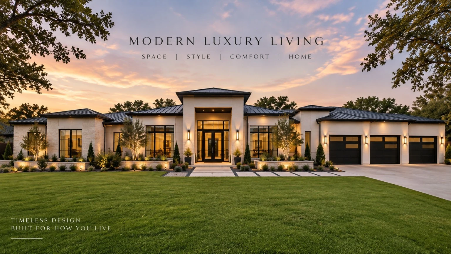 The Lindsey modern luxury residence exterior at sunset